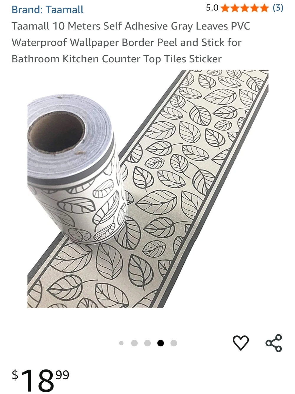 Gray Leaf Pattern Self-Adhesive Wallpaper Border (Lot Of 3 Rolls)
